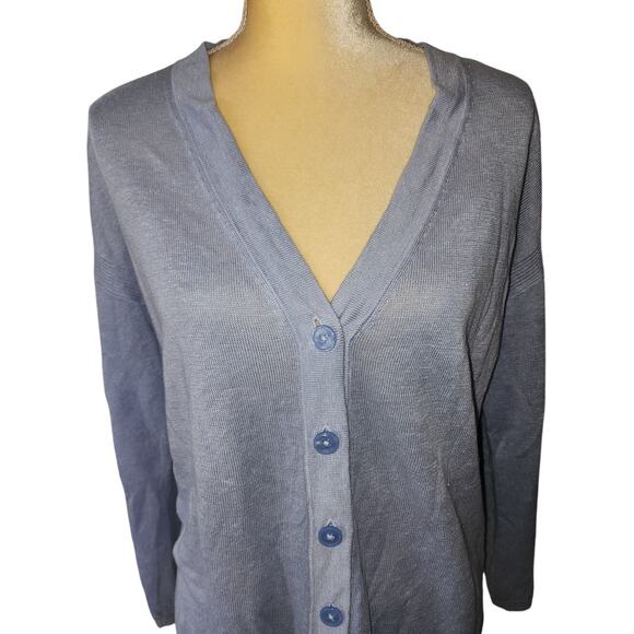 Talbots Petite Light Blue Linen Girlfriend Button Down Sweater Cardigan Size MP - Picture 3 of 7